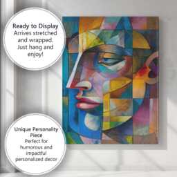 Colourful Cubist Woman Side Profile Geometric Abstract Portrait Canvas Wall Art Print Decor Picture Ready To Hang - thumbnail 3