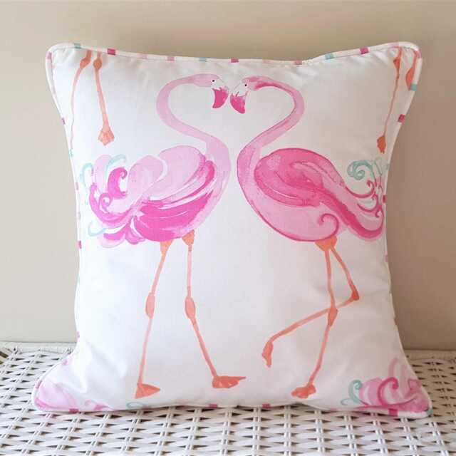 Pink Flamingo Large Cushion Cover Laura Ashley Bird Pillow, Piped in Painterly Stripe - image 1