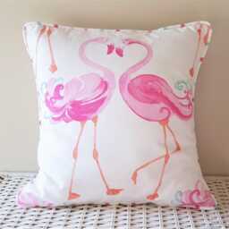 Pink Flamingo Large Cushion Cover Laura Ashley Bird Pillow, Piped in Painterly Stripe - thumbnail 1