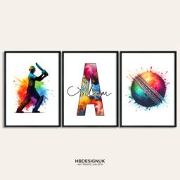 Personalised Cricket Wall Art - Set Of 3 Poster Prints - Custom Posters Gift For Lover Decor Artwork - thumbnail 1