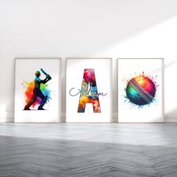 Personalised Cricket Wall Art - Set Of 3 Poster Prints - Custom Posters Gift For Lover Decor Artwork - thumbnail 2