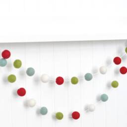Felt Ball Christmas Garland Red, Green, Mint, White Wool Pom Poms - thumbnail 3