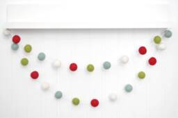 Felt Ball Christmas Garland Red, Green, Mint, White Wool Pom Poms