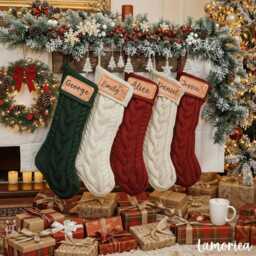 2026 Engraved Leather Patch Christmas Knit Stockings With Name, Family Holiday Decor Gifts, Xmas Monogram Stocking - thumbnail 3