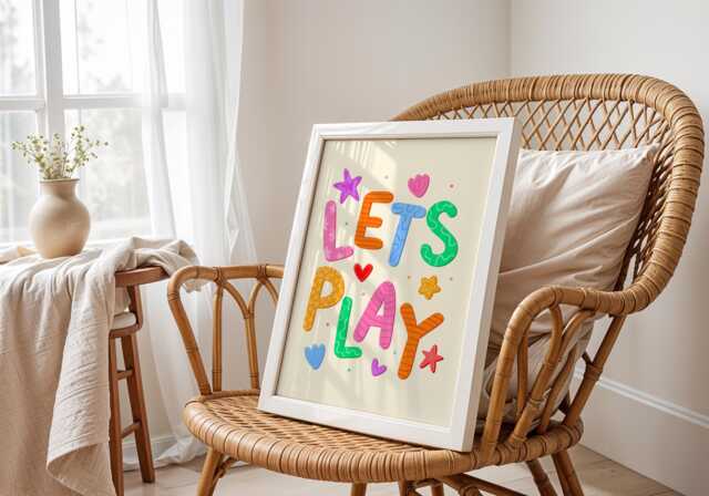 Lets Play Colourful Playroom Art - Quirky Print, Bright Nursery Fun Corner Print - image 1