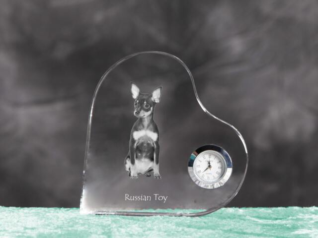 Russian Toy - Crystal Clock in The Shape Of A Heart With Image Pure-Bred Dog - image 1