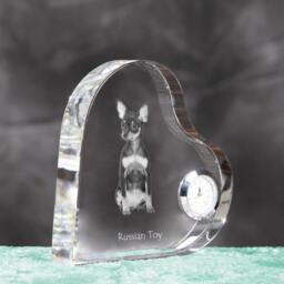 Russian Toy - Crystal Clock in The Shape Of A Heart With Image Pure-Bred Dog - thumbnail 3