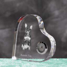 Russian Toy - Crystal Clock in The Shape Of A Heart With Image Pure-Bred Dog - thumbnail 2