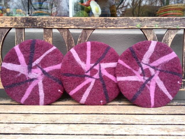 Handfelted Seat Cushion Abstract, Red Violet - image 1