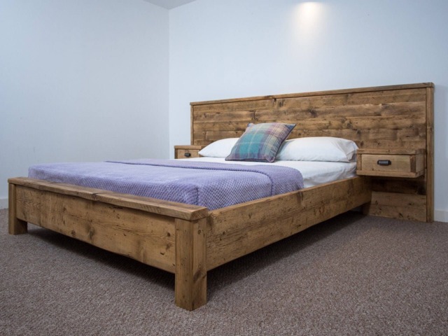 Bodmin Cabin Bed Frame Rustic Pine Solid Wood With Headboard & Bedside Cabinets Drawers Free UK Delivery - image 1