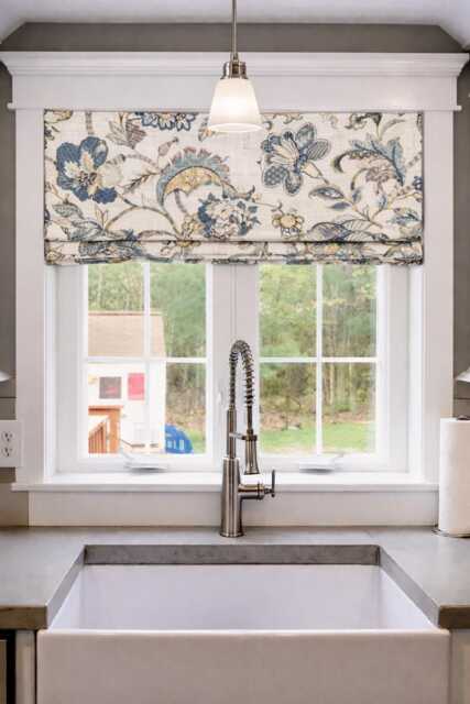 Faux Roman Shade Valance in French Blue Floral Print, 100% Cotton, Fully Lined, Custom Made Curtains, Finder's Keepers - image 1