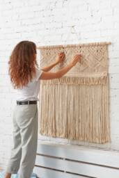 Large Woven Tapestry, Macrame Mural, Geometric Headboard, Extra Large Wall Hanging, Over Bed Hanging