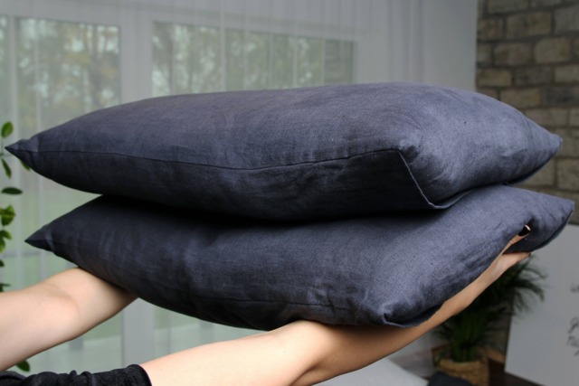 Set Of Two Linen Pillowcases With Inside Pocket in Handmade Softened Flax Fabric , Euro Sham Hauswife Pillowslip - image 1