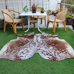 Brown & White Cowhide Rug, Genuine Cow Skin Speckled Hide Rug For Upholstery, Large Floor Area Living Room Decor - thumbnail 2