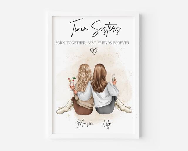 Personalised Twin Sisters Print, Sister Birthday Gift For Sister, Christmas - image 1