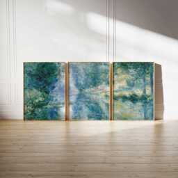 Set Of 3 Impressionist Landscape Posters, River Reflection Wall Art, Blue Green Nature Prints, Monet Style Painting, Elegant Home Decor - thumbnail 2