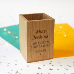 Personalised Oak Pencil Holder Engraved Teacher Thank You Gift - thumbnail 2