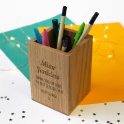 Personalised Oak Pencil Holder Engraved Teacher Thank You Gift - thumbnail 3