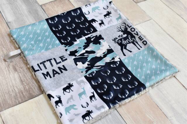 Camo Deer Lovey - Woodland Security Blanket Little Man Blue Camouflage Baby Gift - image 1