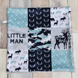 Camo Deer Lovey - Woodland Security Blanket Little Man Blue Camouflage Baby Gift - thumbnail 2