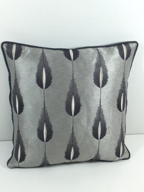 Jane Churchill - Colefax & Fowler Plato Silver Elegant Silk Feather Motif Cushion Cover Handmade Throw Pillow Designer Home Decor