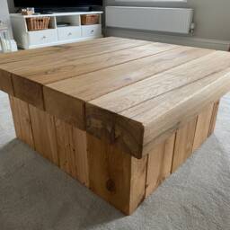 Hand-Crafted Square Oak Sleeper Coffee Table - Pedestal Base, Clear Polyx Oil Finish - thumbnail 4