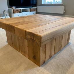 Hand-Crafted Square Oak Sleeper Coffee Table - Pedestal Base, Clear Polyx Oil Finish - thumbnail 3