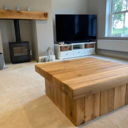Hand-Crafted Square Oak Sleeper Coffee Table - Pedestal Base, Clear Polyx Oil Finish - thumbnail 2