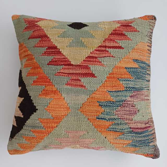 Afghan Handmade Cushion Cover, Decorative Throw Pillow Kilim Rug 16''x16''/40x40 cm - image 1