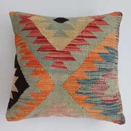 Afghan Handmade Cushion Cover, Decorative Throw Pillow Kilim Rug 16''x16''/40x40 cm - thumbnail 1