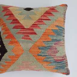 Afghan Handmade Cushion Cover, Decorative Throw Pillow Kilim Rug 16''x16''/40x40 cm - thumbnail 2