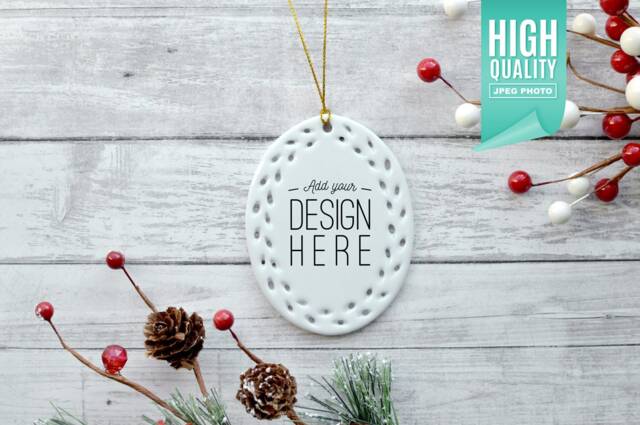 Oval Open Work Porcelain Christmas Ornament, Mockup - Add Your Own Image Template - High Quality Digital Download - image 1