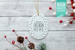 Oval Open Work Porcelain Christmas Ornament, Mockup - Add Your Own Image Template - High Quality Digital Download - thumbnail 1