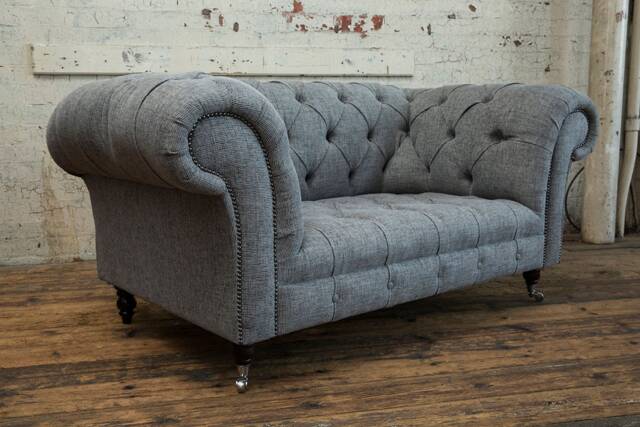 2 Seater Grey Linen Fabric Chesterfield Sofa, British Handmade - image 1