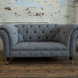 2 Seater Grey Linen Fabric Chesterfield Sofa, British Handmade - thumbnail 3