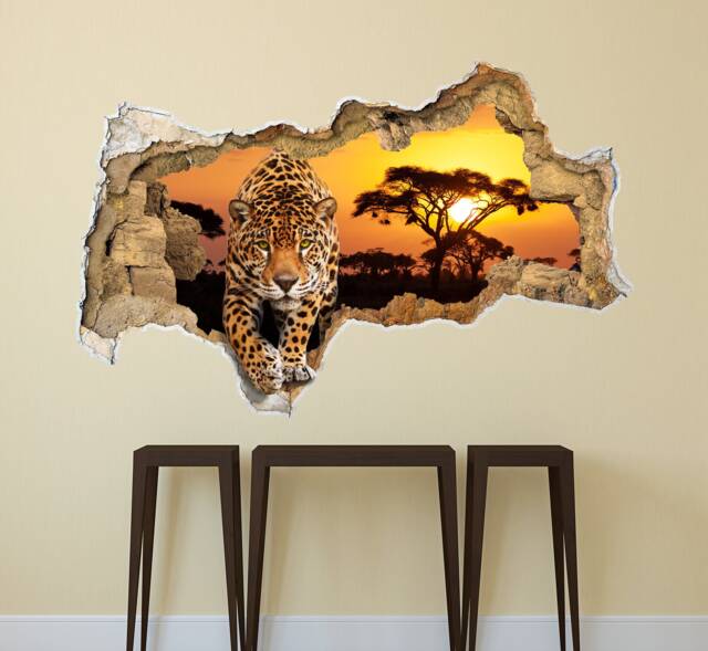 Safari Wall Decals Animal, Leopard Decals, 3D Effect Mural, Hole in The Decal, Large Cheetah Animal Decal Peel & Stick - image 1