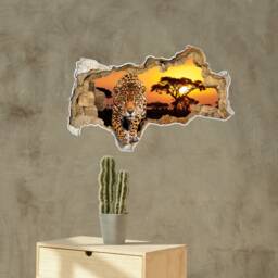 Safari Wall Decals Animal, Leopard Decals, 3D Effect Mural, Hole in The Decal, Large Cheetah Animal Decal Peel & Stick - thumbnail 3
