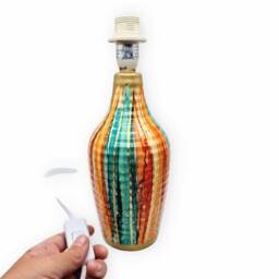 Hand Painted Ceramic Table Lamp Orange Teal Home Decor - thumbnail 3
