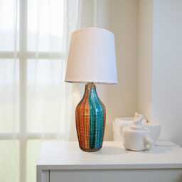 Hand Painted Ceramic Table Lamp Orange Teal Home Decor - thumbnail 4