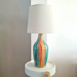 Hand Painted Ceramic Table Lamp Orange Teal Home Decor - thumbnail 2