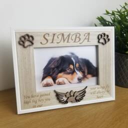 Memorial Personalised Pet Photo Frame, Lost Loved Dog, Cat, Animal Rip, Angel Furbaby, Feather & Paw Print Design, Add Any Text, 3D Design - thumbnail 2
