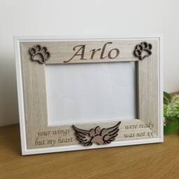 Memorial Personalised Pet Photo Frame, Lost Loved Dog, Cat, Animal Rip, Angel Furbaby, Feather & Paw Print Design, Add Any Text, 3D Design - thumbnail 3