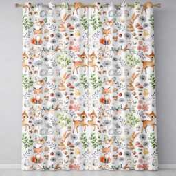 Animals Rabbit Fox Butterfly Floral Elements On Light Grey Seamless Pattern Readymade Eyelet Ring Top Thermal 100% Blackout Curtains - thumbnail 2