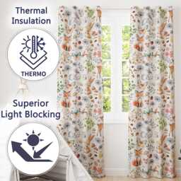 Animals Rabbit Fox Butterfly Floral Elements On Light Grey Seamless Pattern Readymade Eyelet Ring Top Thermal 100% Blackout Curtains - thumbnail 3