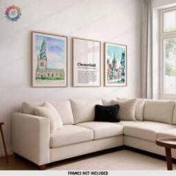 Chesterfield Poster Prints - Set Of 3 Posters - England Travel Wall Art UK Home Decor Artwork Gifts Watercolour Painting Design Print - thumbnail 1