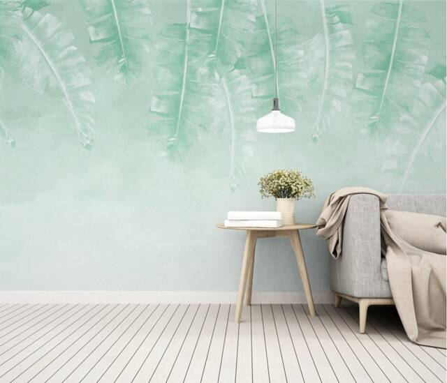 3D Tropical Leaf Wallpaper Mural, Light Green Wall Art, Peel & Stick - image 1