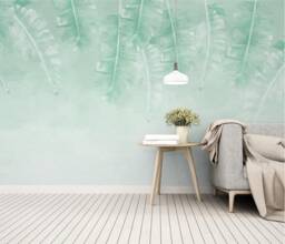 3D Tropical Leaf Wallpaper Mural, Light Green Wall Art, Peel & Stick - thumbnail 1