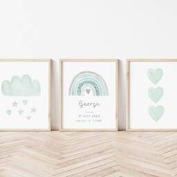 Set Of 3 Girls Personalised Pink Rainbow Nursery Prints Playroom Bedroom Decor - thumbnail 3