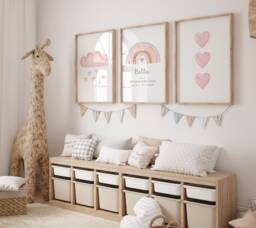 Set Of 3 Girls Personalised Pink Rainbow Nursery Prints Playroom Bedroom Decor - thumbnail 1
