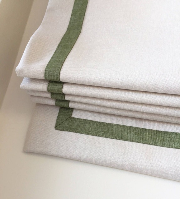 Relaxed Roman Shade, Cream Linen With Pine Border, Custom Window Treatment - image 1